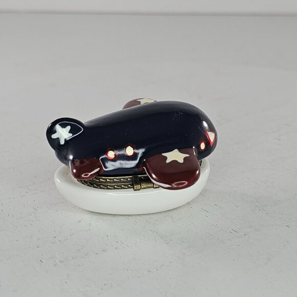 Vintage Airplane Ceramic Trinket Box With Hinged Lid Red White Blue Stars - Picture 4 of 8